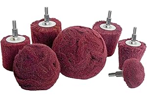 LINE10 Tools 7pk Non Woven Abrasive Drill Buffing Attachment Set, Red, Medium