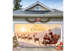 TTCHANG Christmas Garage Door Banner Cover – Santa Claus Sleigh & Reindeer Outdoor Holiday Mural, Large Waterproof Reusable Xmas Garage Decoration Backdrop for Home, Yard & Party Décor,16*7ft/4.8*2.1m