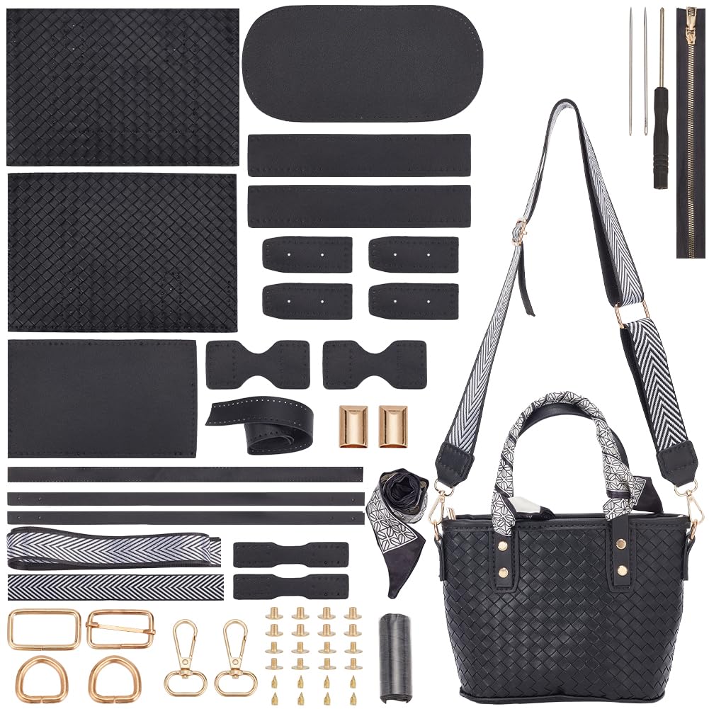 WADORN DIY PU Leather Shoulder Bag Making Kit, DIY Leather Shoulder Tote Bag Making Material Women Handicraft Crossbody Bag Making Tool Kit Handmade Craft Bag Making, Black