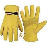 HANDLANDY Winter Work Gloves for Men Women, Water Repellent Cold Weather Insulated Genuine Leather Work Gloves