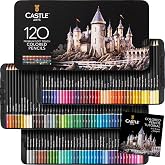 Castle Art Supplies 120 Colored Pencils for Adults - Soft Core Leads | For artists, professionals, and adult colorists - rich, creamy, velvety leads - organized in a presentation tin case