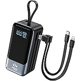 Fast Charging Power Bank 18400mAh 65W Portable Laptop Charger, LED Display, Travel Essential Battery Pack with Built-in USB-C & Lightning Cables for iPhone 16/15/14/13/12 MacBook Samsung