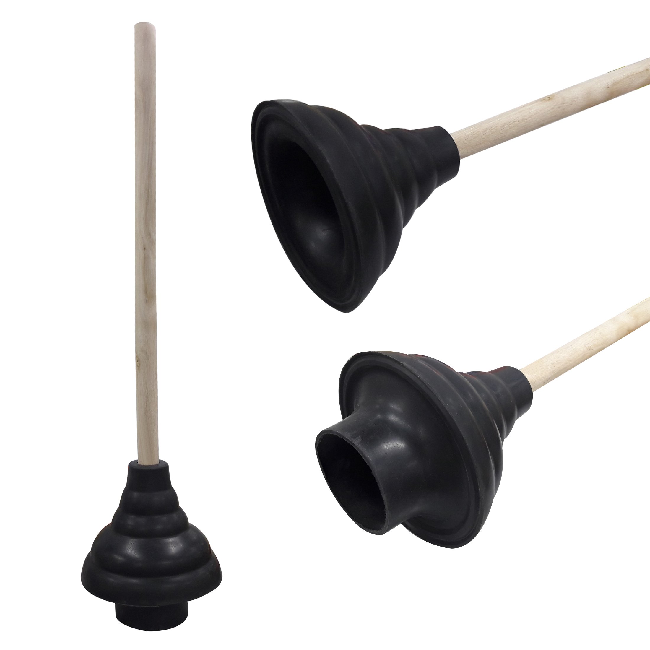 HAUTMEC Rubber Toilet Plunger for Bathroom Sink Plunger Toilet Unblocker with 150mm (Dia) Plungers and 450mm Wood Handle for ​Bathroom Sink Drain Kitchen