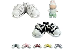 QIXINGWISE 2 Pairs 17cm Doll Shoes, Lace-Up Canvas Sneakers Mini Shoes for 17cm Dolls, Fingerboard Shoes, Mini Finger Shoes, Clothing Accessory for 6.7in Dolls (Black & White)