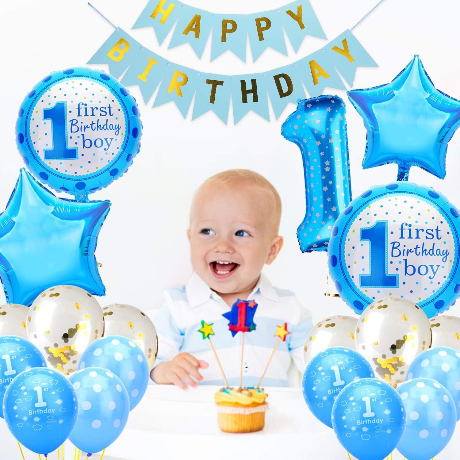 Azul 1er Cumpleanos Bebe Globos Decoracion 1 Ano Bebe Nina Nino Globos Rosado Azul De Cumpleanos Con Banner De Feliz Kateluo Globos De Cumpleanos 1 Ano Hogar Y Cocina Costura Y Manualidades