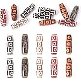 Pandahall 10pcs Tibetan Style dZi Beads Olive Shape with 9-Eyes Himalayan Natural Agate Dyed &amp; Heated Rice Beads 30mm by 10mm Buddhism Jewelry Rosary Beading Supplies（Mixed Color）