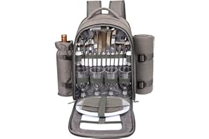 Hap Tim Picnic Basket Backpack for 4 Person with Blanket, Wine Holder, Cooler Compartment, Cutlery Set, for Couples, Ideas, Engagement Gifts, Gray (3065-G)