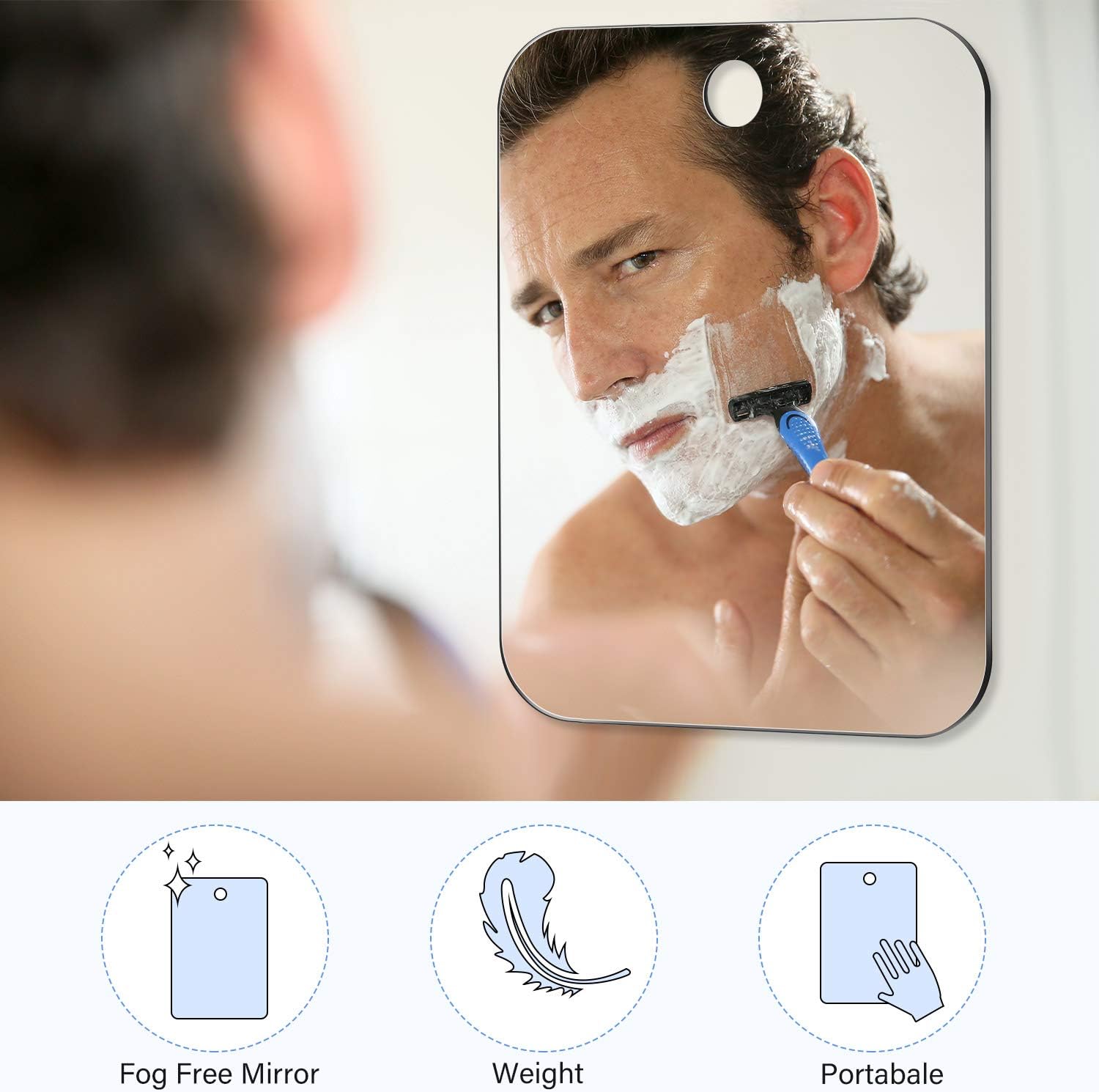 Jetec 3 Pieces Anti-Fog Shower Mirror Fogless Bathroom Handheld Mirror for Men and Women Unbreakable Portable Traveling Shaving Mirror Fog-Free Travel Mirror: Kitchen & Dining