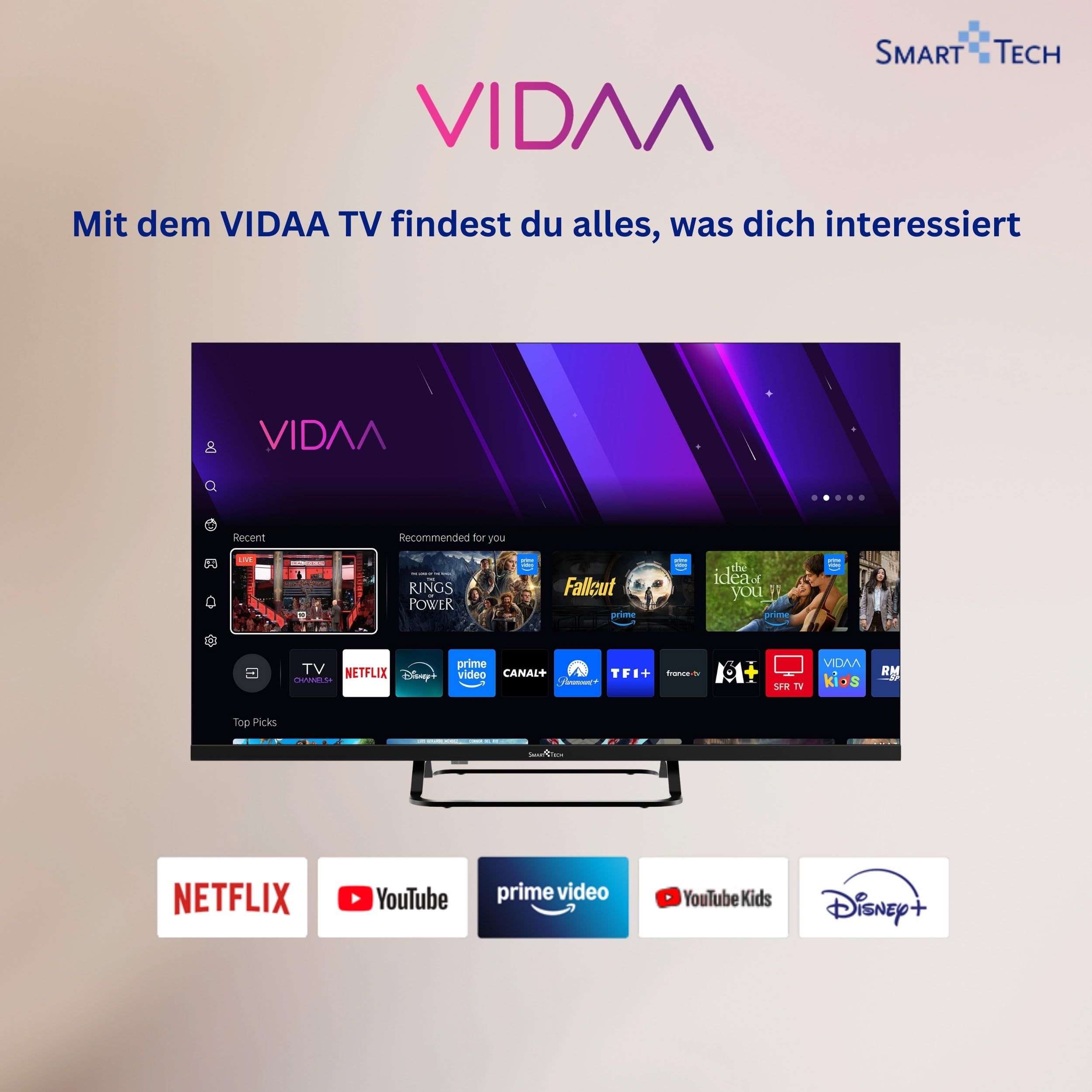 Smart Tech 40FV02V Fernseher 40 Zoll Smart TV VIDAA - Fernseher mit Full HD Auflösung, Bluetooth und Triple-Tuner, LED TV (2026) 7