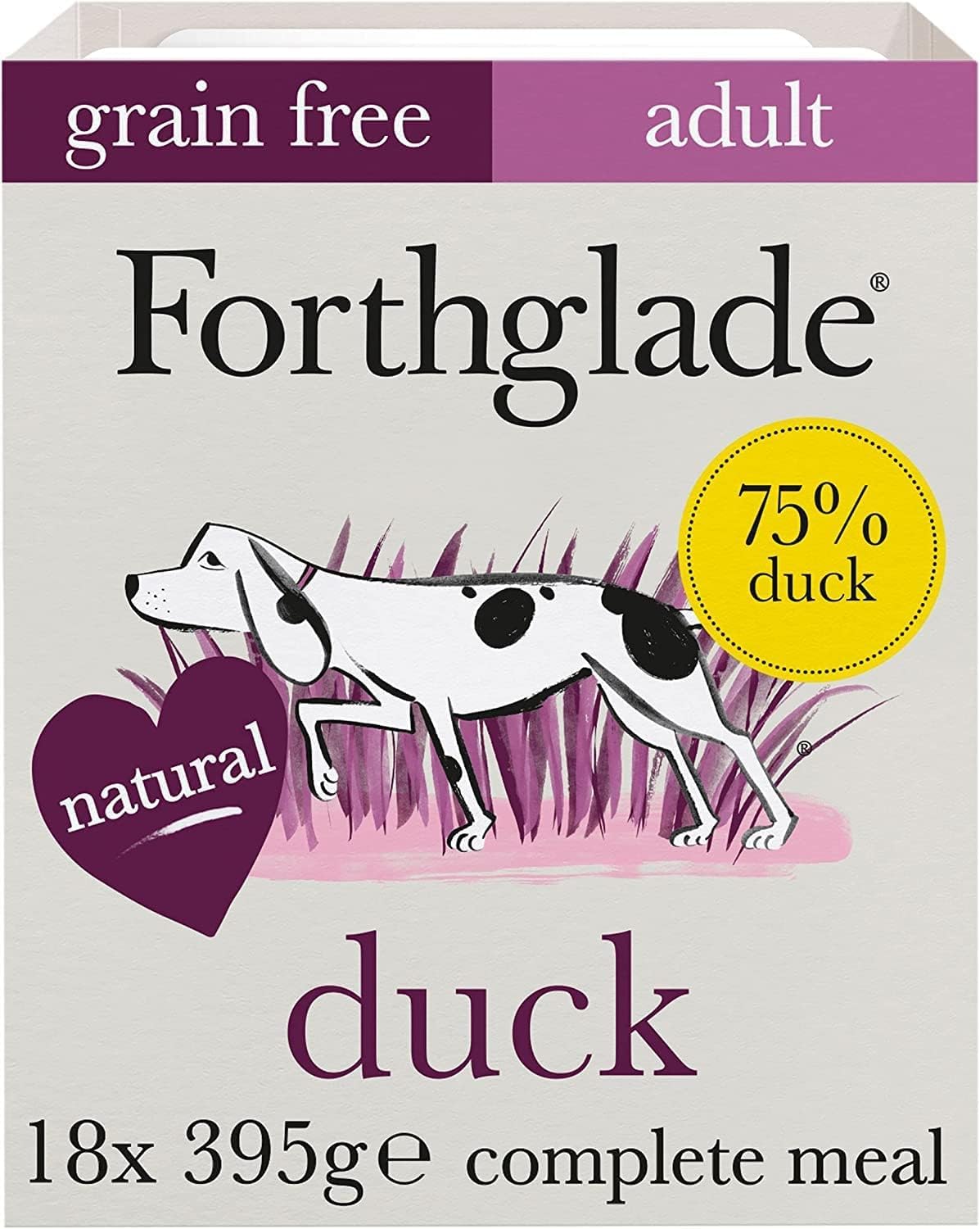 Forthglade Wet Dog Food (18 x 395g Trays) - Grain Free & Hypoallergenic Dog Food, Adult 1 Year+, Duck with Vegetables, Complete Stomach Sensitive Meals with Natural Ingredients