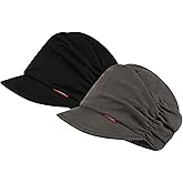 INOGIH 2 Pieces Chemo-Headwear Women Cancer-Hat Cotton Visor-Newsboy Beanie
