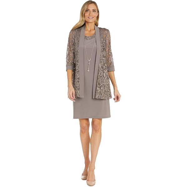 R&M Richards Women's Formal Knee Length Sheath Dress & Lace Jacket W/Stripe  Dot Sequin at Amazon Women's Clothing store