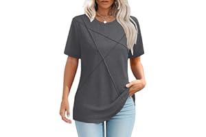 isermeo Womens Summer Tops 2026 Pleated Round Neck Short Sleeve Shirts Business Casual Tshirts S-XXL