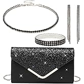 YYW 4 Pieces Women Evening Handbags Clutch Purse Bag with Rhinestone Crystal Jewelry Set for Wedding Party