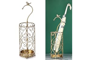 SMQLJXC Umbrella Rack Stand,Umbrella Rack for Entryway,Canes Walking Sticks,Cast Iron Bird Handle and Drip Tray (Antique Gold)