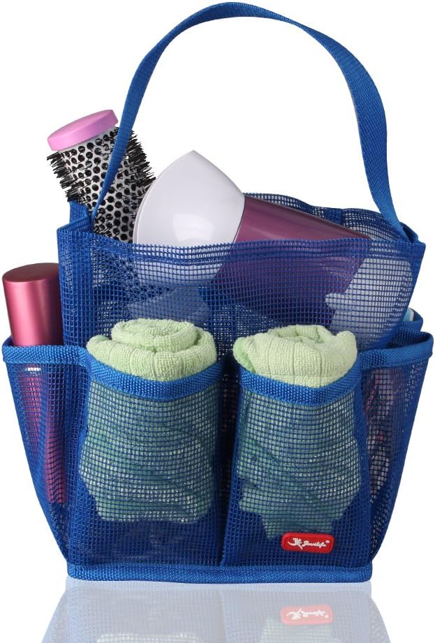 Hanging Mesh Shower Caddy tote portable,Toiletry tote college shower caddy tote, 8 Pouch 7 INCH, Shower Caddy Dorm tote, caddy mens,Travel Shower Caddy, toiletry oragnizer (Blue)