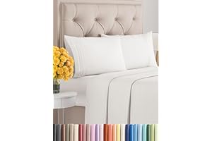 CGK UNLIMITED King 4 Piece Sheet Set - Comfy Breathable & Cooling Sheets - Hotel Luxury Bed Sheets for Women & Men - Deep Pockets, Microfiber, Extra Soft and Wrinkle Free Sheet - Antique White Oeko-Tex Bed Sheets