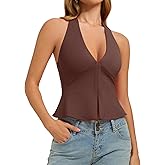 REORIA Women's Halter Front Open Tops Backless Sleeveless Slit Crop Tank Vest Y2K Going Out Club 2026 Outfits
