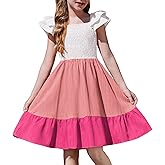 Arshiner Girls Dresses Double Pleated Sleeve Square Neck Off Shoulder with Pockets Tween Sundress Size 5-16