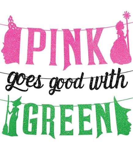 DIY Witches Party Banner Decorations - Glitter Pink & Green Theme, For Girls Night, Birthday, Graduation - View #3