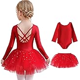 Tutu.kk Girls Ballet Leotards with Removable Tulle Skirt Long Sleeve Crisscross Back Dance Dress Outfit for Toddler Girls