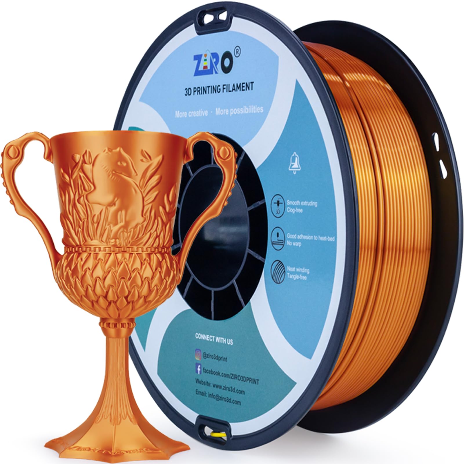 ZIRO PLA Silk Filament 1.75mm, 3D Printer Filament PLA Silky Series 1.75mm 1KG(2.2lbs), Dimensional Accuracy +/- 0.03mm, Red Copper