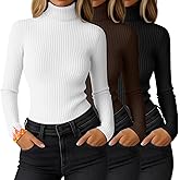 Ficerd 3 Pack Women's Ribbed Thermal Turtleneck Tops Long Sleeve Stretch Shirts Knitted Fitted Lightweight Base Layer