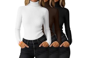 Ficerd 3 Pack Women's Ribbed Thermal Turtleneck Tops Long Sleeve Stretch Shirts Knitted Fitted Lightweight Base Layer