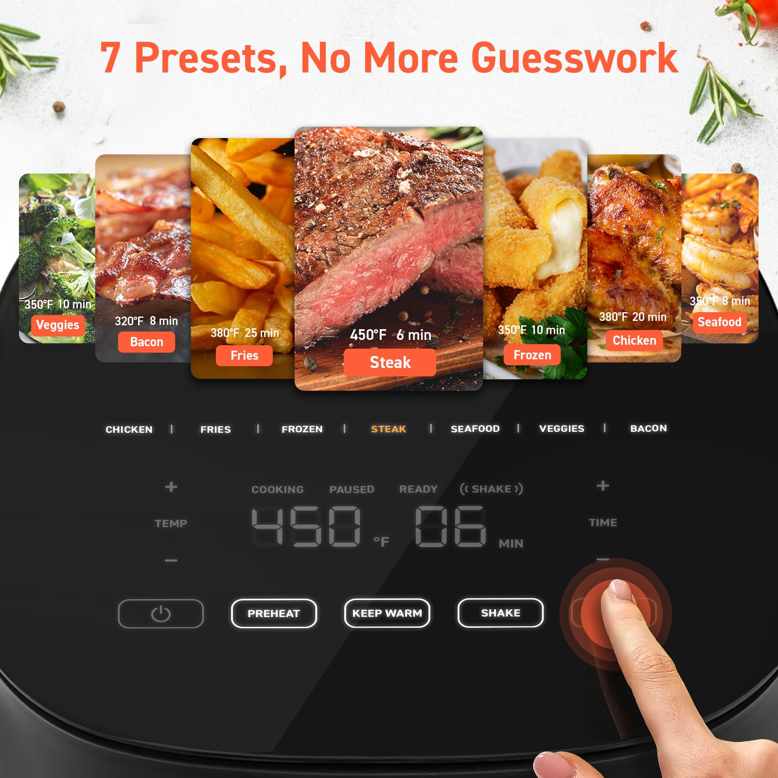 COSORI Air Fryer Pro 9 en 1, compacta 5QT, 450 ℉: cocina de medio tiempo y de calidad de chef, panel de vidrio que se limpia con un solo paño, más de 130 recetas en la aplicación con información nutricional, canasta antiadherente y apta para lavavajillas, cerámica, gris