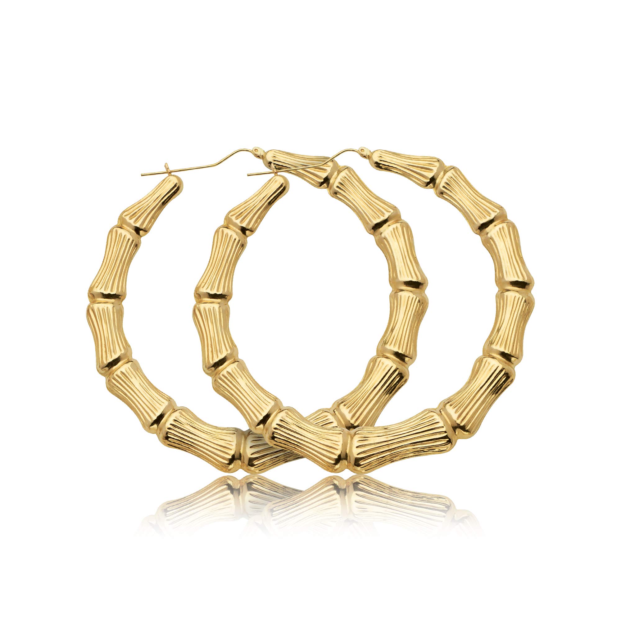 LoveBling 10k Yellow Gold Bamboo Hoop Earrings (2.90")