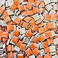 200g Square Building Renovation Ceramic Tiles Mosaic Tiles, Bulk Ceramic Pieces Crafts Making Supplies for Home Wall Outdoor Floor Vase Tabletop Decoration - Orange Ceramic, 15mm