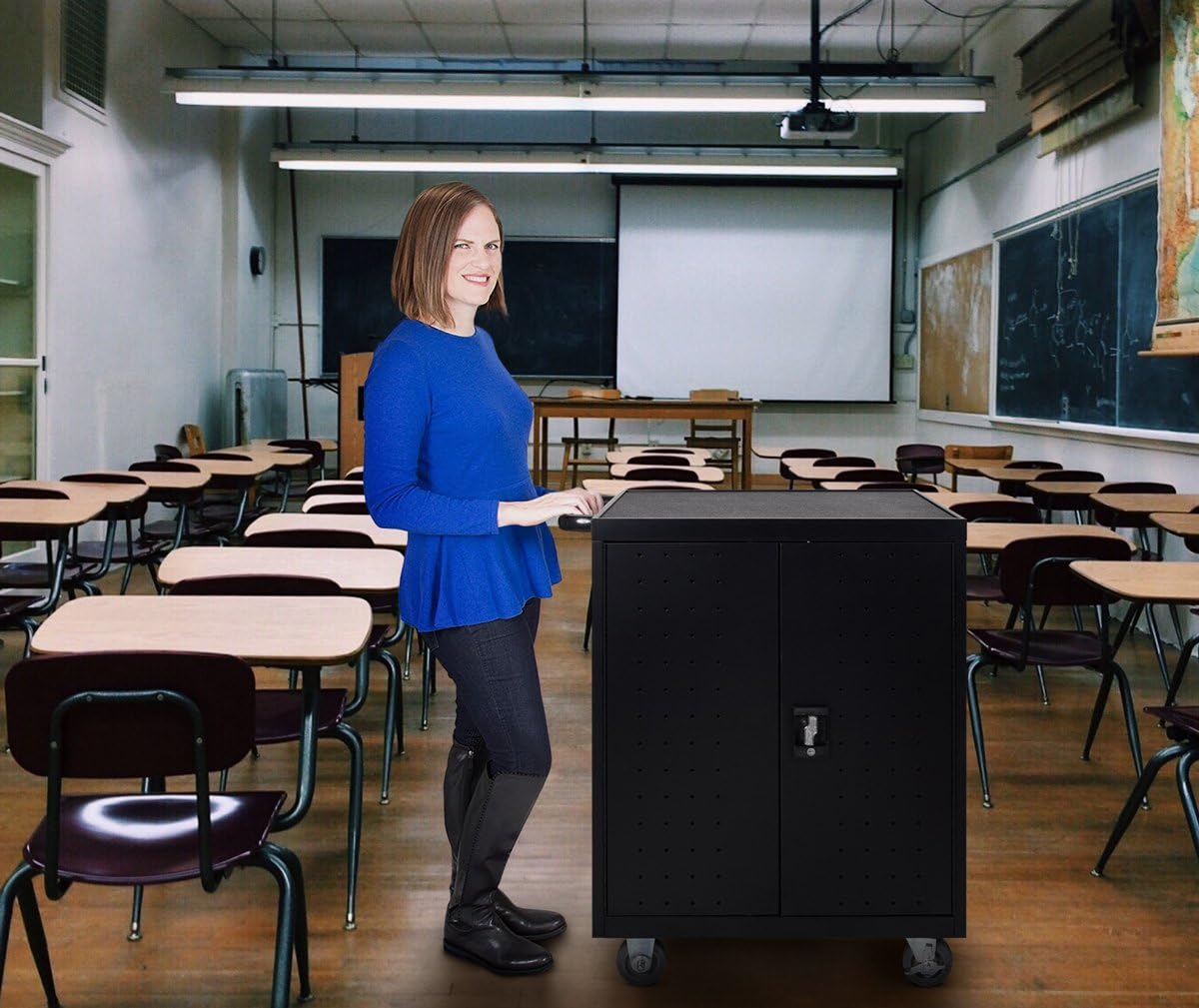 Line Leader 32 Device Charging Cart, Mobile Lab Holds 32 Tablets, Chromebooks or Laptops with up to 15.6 Inch Display, Built in Cord Management, Locking Cabinet, Comes Fully Assembled : Office Products