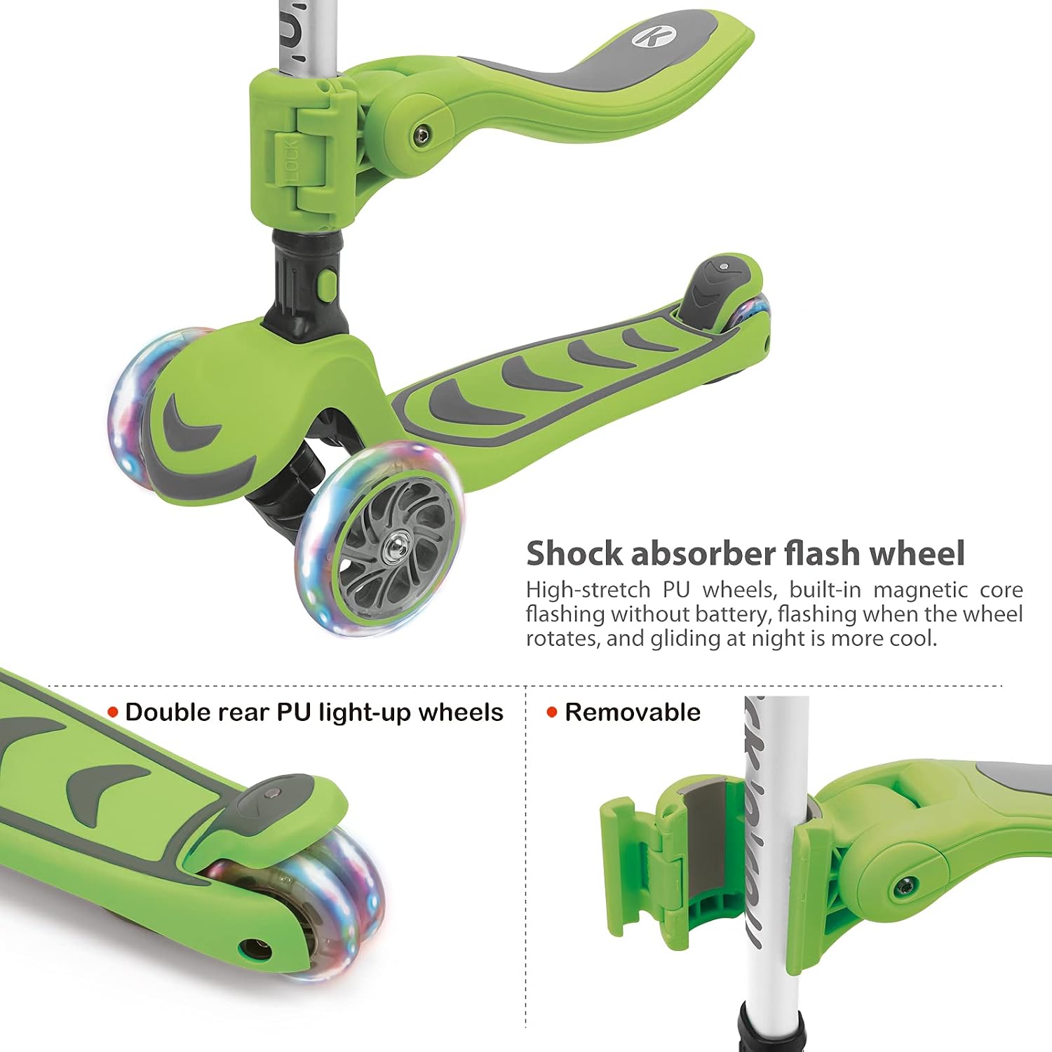 Kicknroll Kids Scooter with Removable Seat & Flashing LED Lights, Foldable Kick Scooter for Boys Girls Ages 3-8 - Image 5
