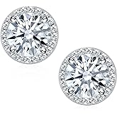 SMILEST Gifts for Her - 925 Sterling Silver Halo Birthstone Earrings, Round Cut Birthstone Stud Earrings Anniversary Birthday Gifts for Women Mom Wife Daughter Girlfriend Grandma