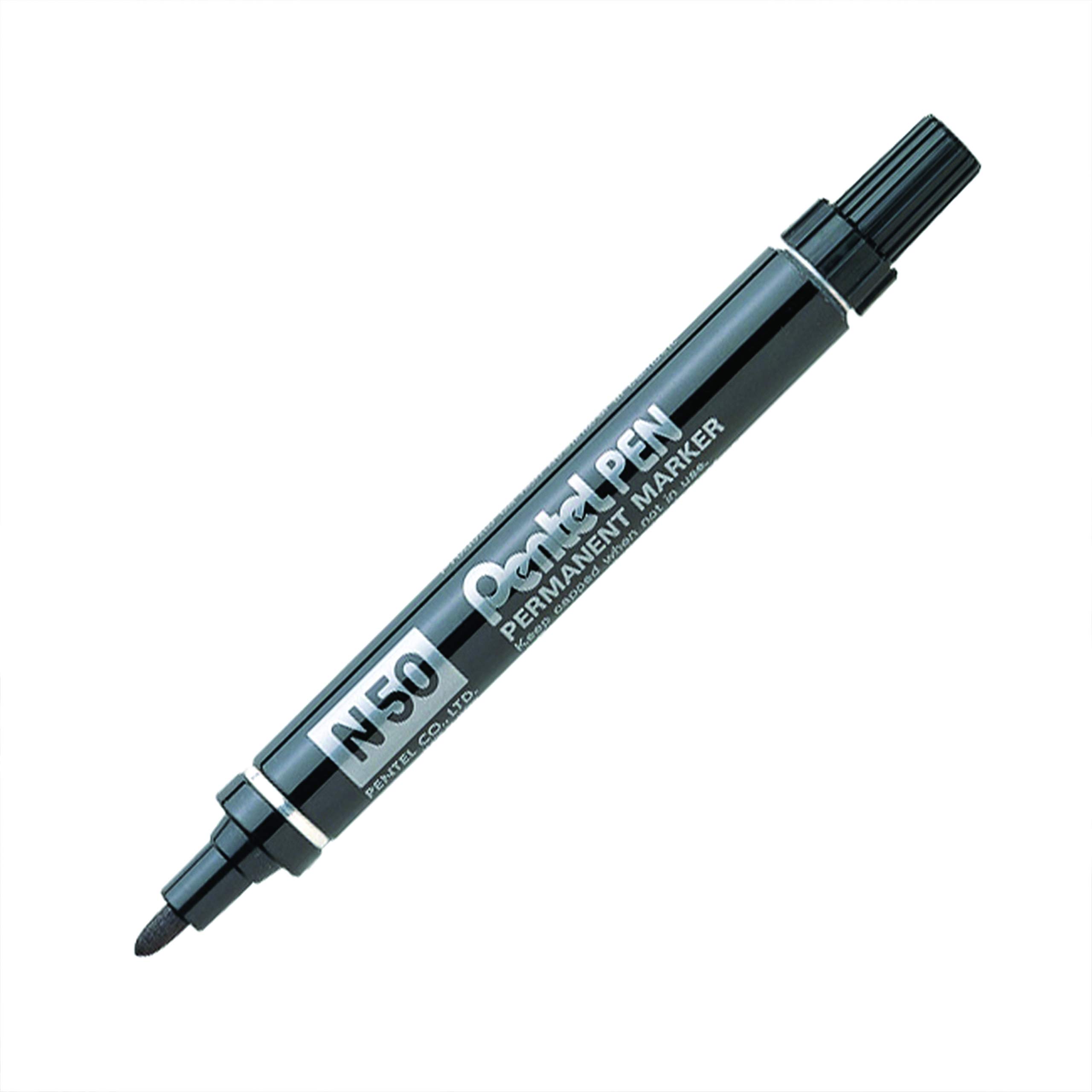 Pentel NX50 Permanent Marker Retractable Bullet Tip 1.5-2mm Line Black Ref NX50-A [Pack of 12]