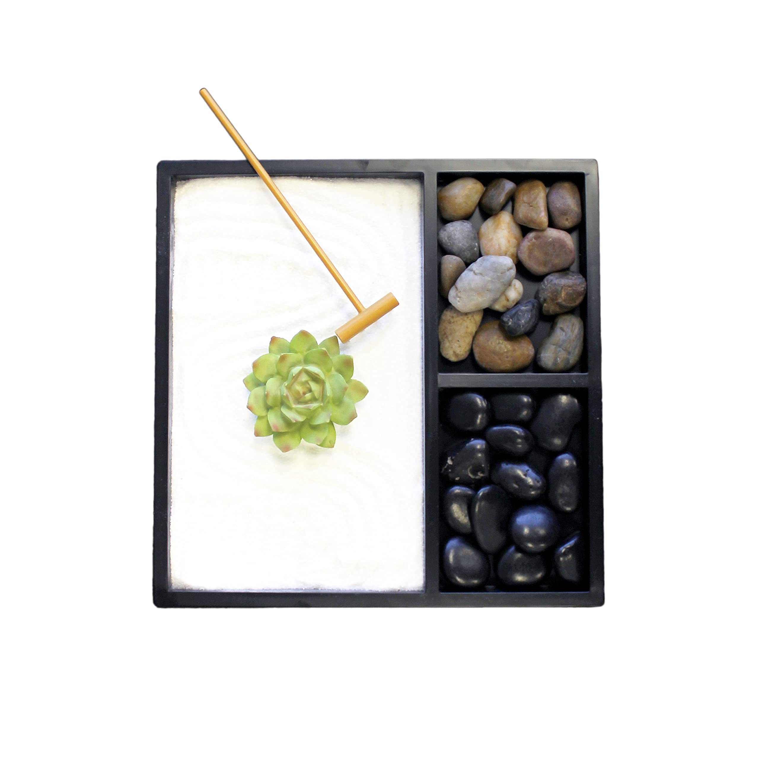 Nature's Mark, Mini Meditation Zen Garden Table Décor Kit with Accessories (9Lx9W Square C)