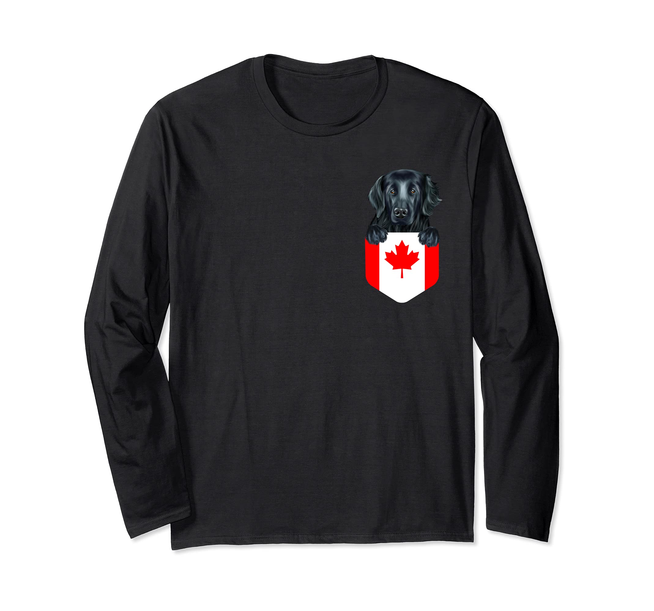 Canada Flag Flat-Coated Retriever Dog In Pocket Long Sleeve T-Shirt