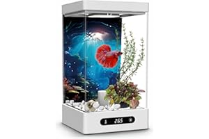 SHEAWASY Betta Fish Tank, Smart Automatic Heating, Easy Water Change Valve, and Energy-Efficient LED Lighting - Perfect for Office, Home, and Bedrooms