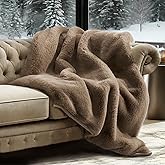 EVERGRACEHOME Luxury Soft Faux Chinchilla Fur Throw Blanket for Couch, Warm Thick Heavy Winter Throw Blanket 1220GSM for Bed, Fluffy Cozy Mink Blanket with Reversible Velvet, Tawny Mink, 60"x80"