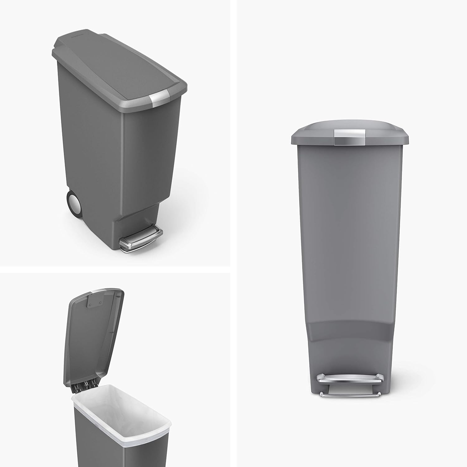 simplehuman 40 Liter / 10.6 Gallon Slim Kitchen Step Trash Can With Secure Slide Lock, Grey Plastic: Home & Kitchen