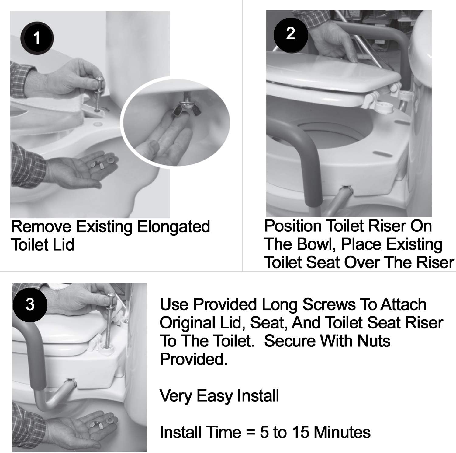 Carex 3.5 Inch Raised Toilet Seat with Arms - For Elongated Toilets - Elevated Toilet Riser with Removable Padded Handles, Easy On and Off, Support 250 lbs: Health & Personal Care
