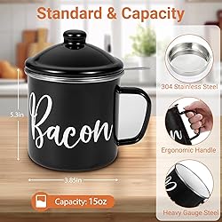 Bacon Grease Saver with Strainer - Mini 15oz Enamel
