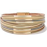 FANCY SHINY Boho Leather Bangle Bracelets Stackable Noodle Tube Bracelets Layered Wrap Cuff Bracelets with Magnetic Clasp