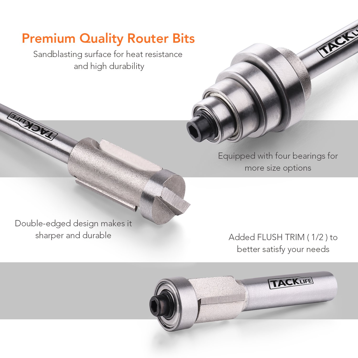 19Pcs Router Bits, Tacklife 15Pcs Professional Router Bit Set with 4Pcs