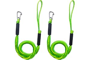 ZRSCHYG Bungee Dock Lines for Boats 4 ft, Heavy-Duty Elastic Anchor Rope with Hooks, Secure Boat Dock Lines, Jet Ski Mooring & PWC Tie Downs (Green & Yellow, 2 Pack)