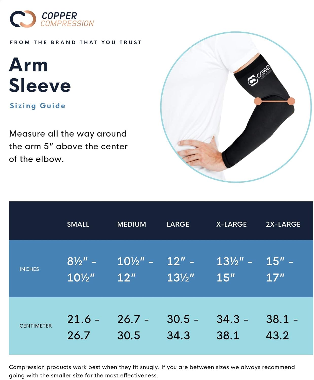 Copper Compression Arm Sleeve. Guaranteed Highest Copper Infused Sleeves for Arms, Forearm, Elbow Brace. Basketball Shooter Sleeve Also Great for Volleyball, Baseball. Fit for Men and Women. Medium.: Health & Personal Care