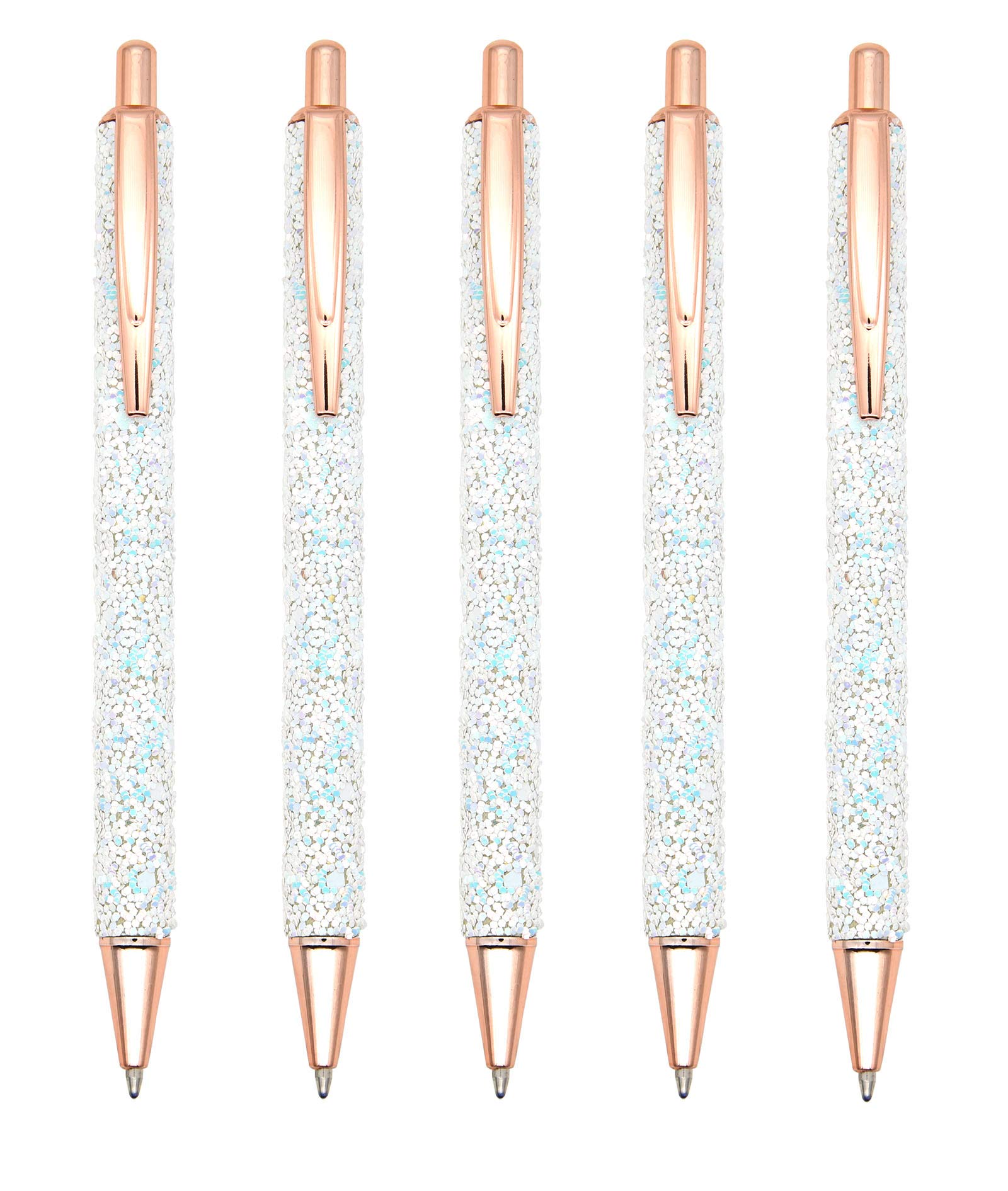 Gullor Glitter Ballpoint Pen Black Ink Medium Point 1.0mm for Office Supplies, Wedding Gift, Birthday Gift, White, 5 Pack