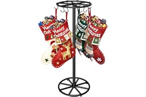 OugeWood Christmas Stocking Holder Stand, Round Stocking Holder Stand with 8 Hooks, Metal Stocking Hanger Stand,Black Stocking Stand for Floor