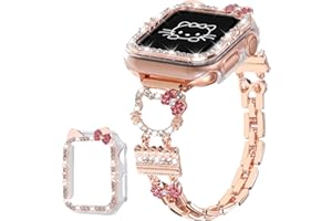 FERJITGR Bling Bracelet Band with Protector Case Compatible with Apple Watch Bands for Women iWatch Series 11 10 46mm 42mm,Series 9 8 7 41mm 45mm,Series 6 5 4 SE 40mm 44mm,Cute Cartoon Jewelry Metal Strap
