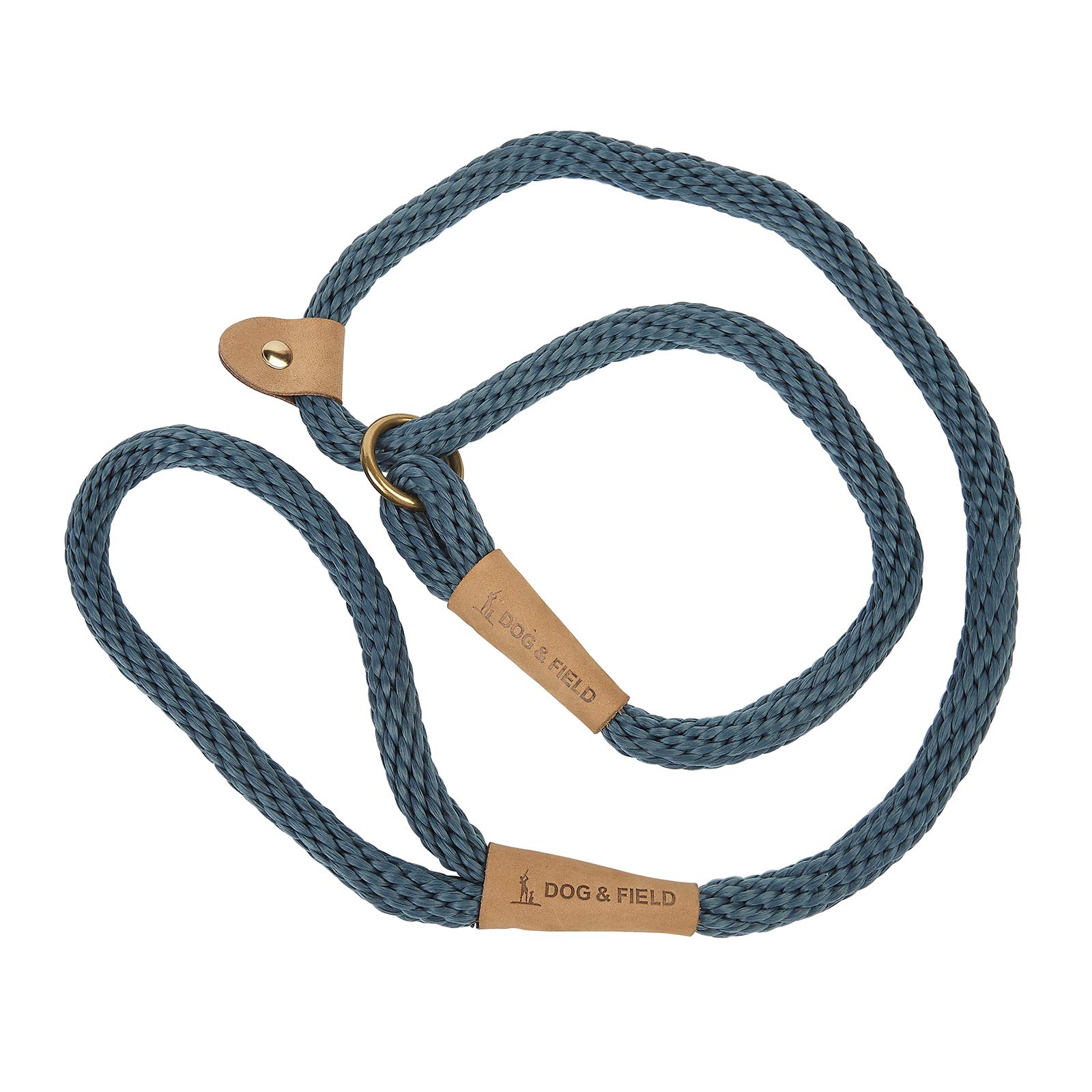 Dog & Field Lux Woven Slip Lead - Teal, 1.2m for Dogs. Soft Braided Rope With Brass Fittings & Leather Bindings. Training Lead, No Collar or Harness Needed, One Size